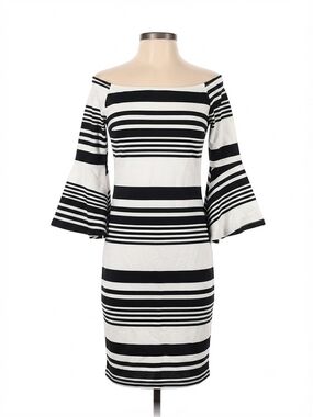 Off-Shoulder Black and White Stripe Dress